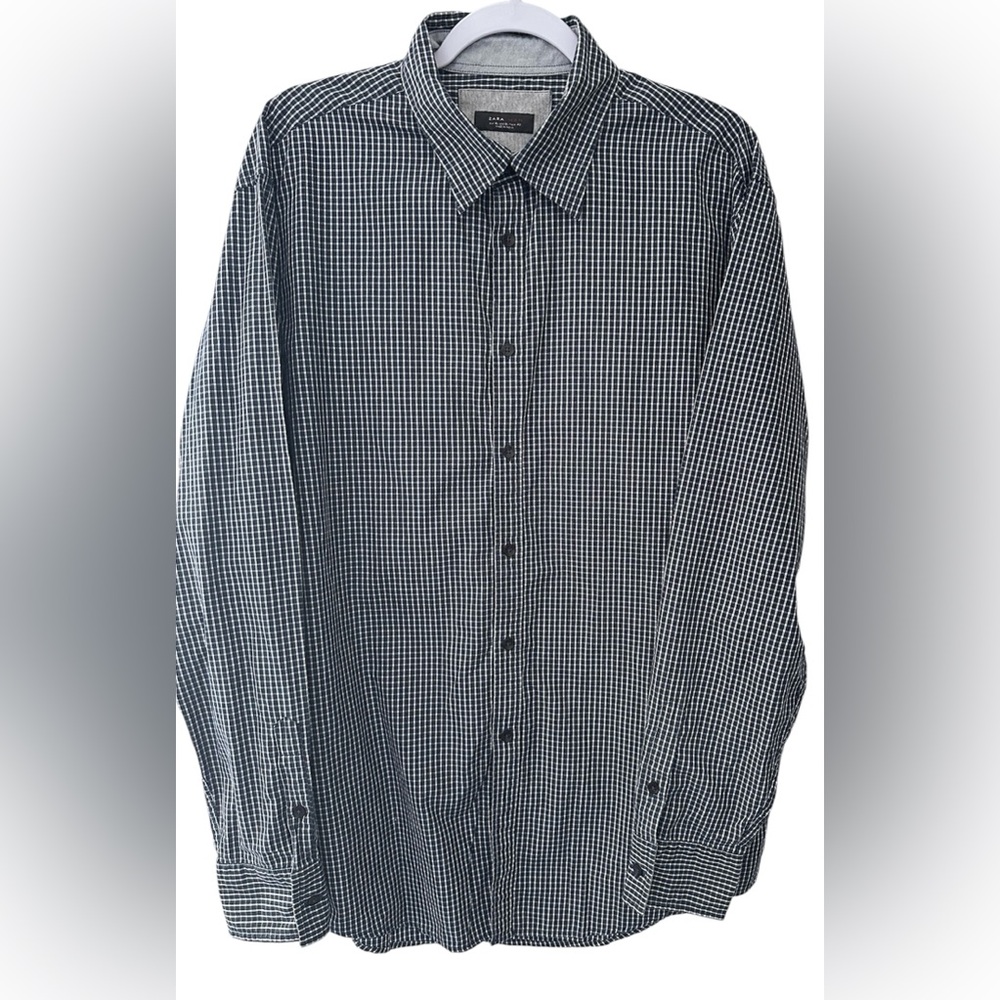 Zara Man Black & White Gingham Button-Up Shirt Men’s Size XL | Smart Casual